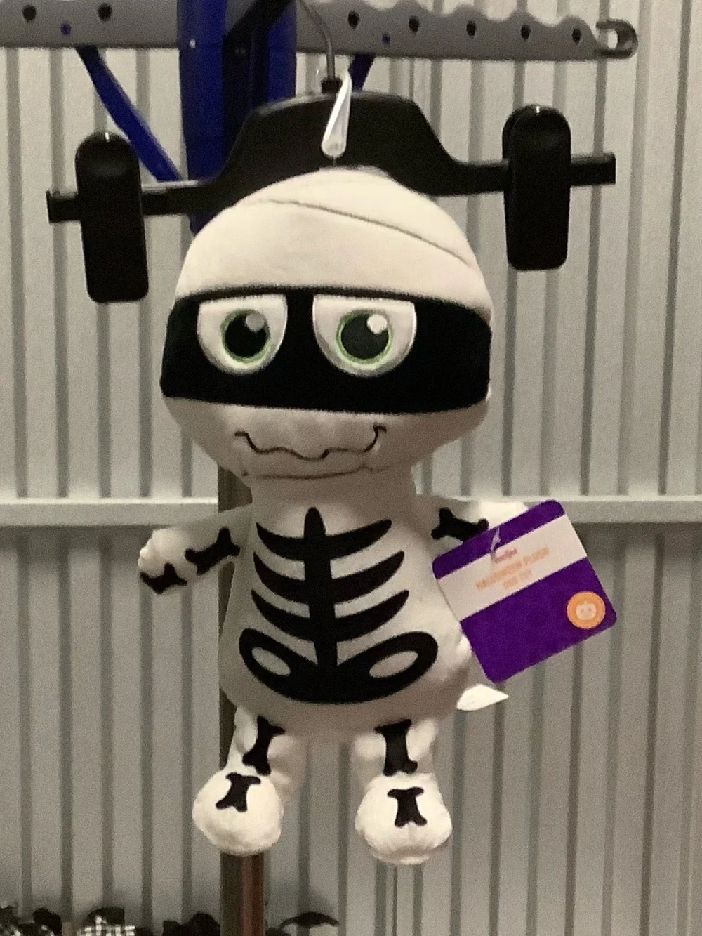 Plush Mummy Skeleton Dog Toy – White & Black Chewable Plush